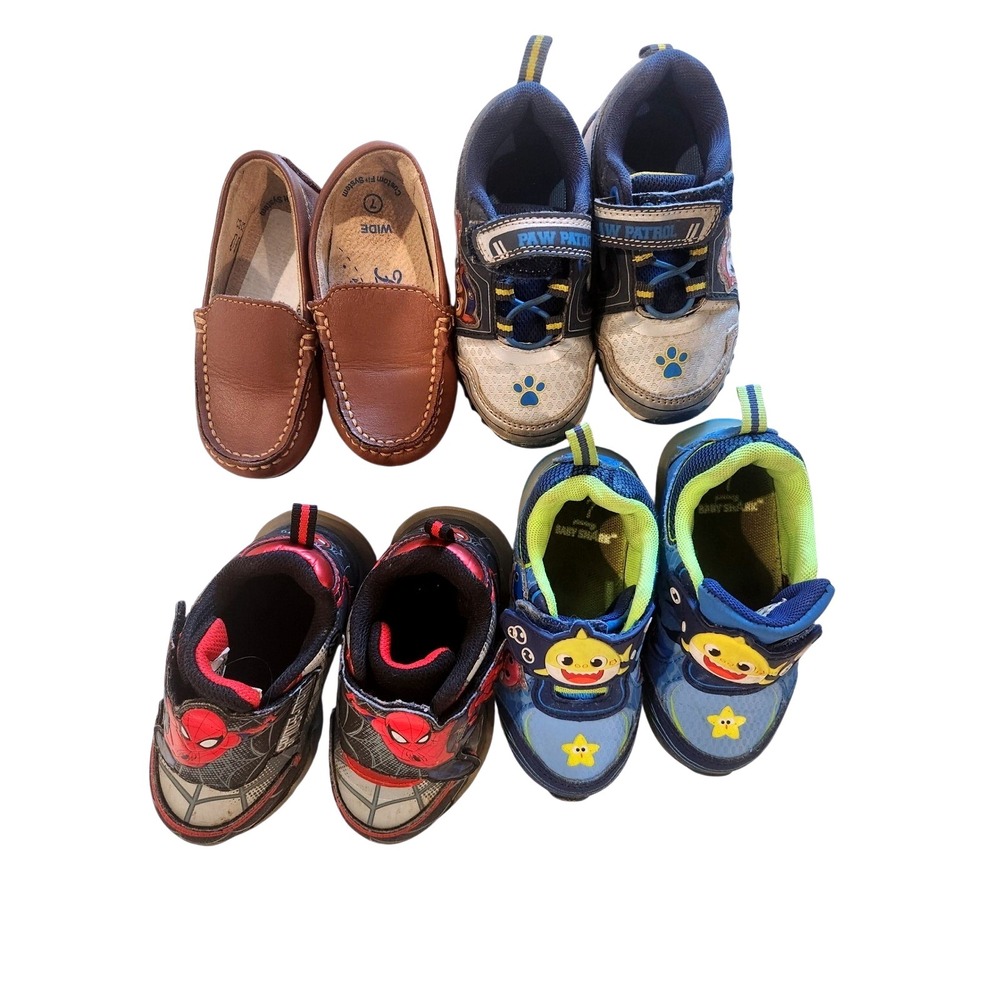 Toddler Boys Size 7 Shoes Bundle Spiderman‎ Baby Shark Paw Patrol Loafers